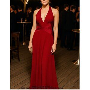 VTG New Laundry Shelli Segal Dress 4 Gown Silk Satin Insets Halter Backless Glam